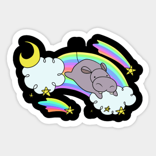 Rainbow Cloud Shooting Star Hippo Sticker